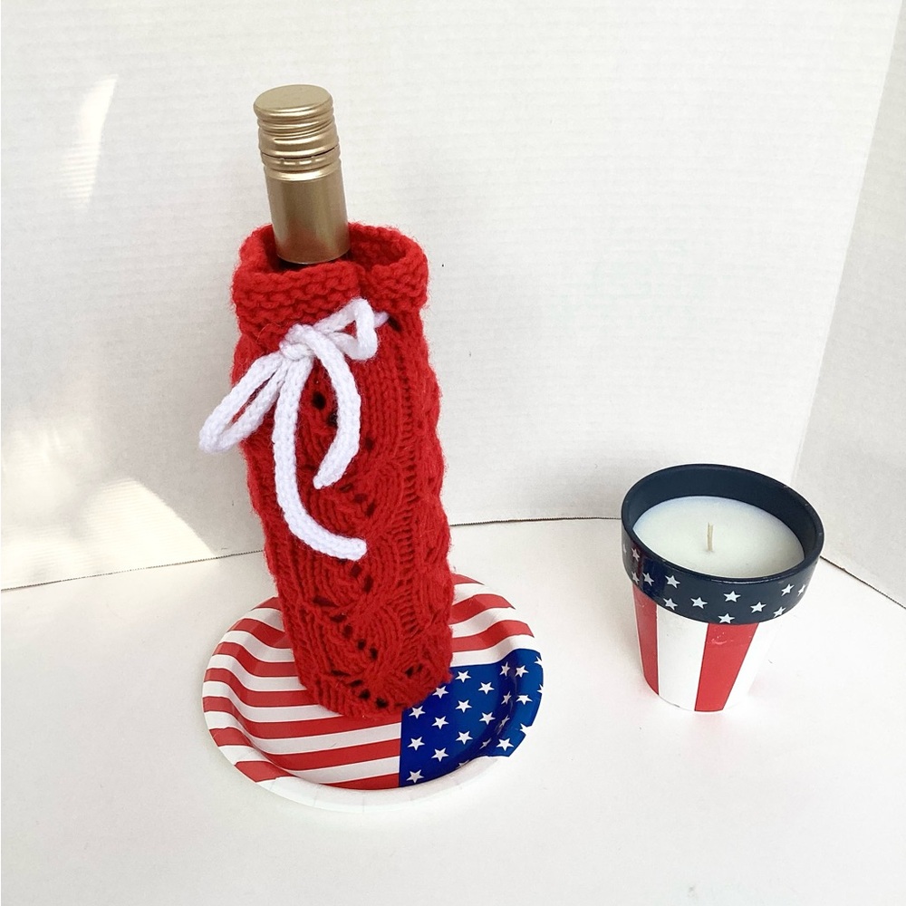Hand Crafted Bottle Vase Cover Red Holiday Bar Cart Essential Botanical